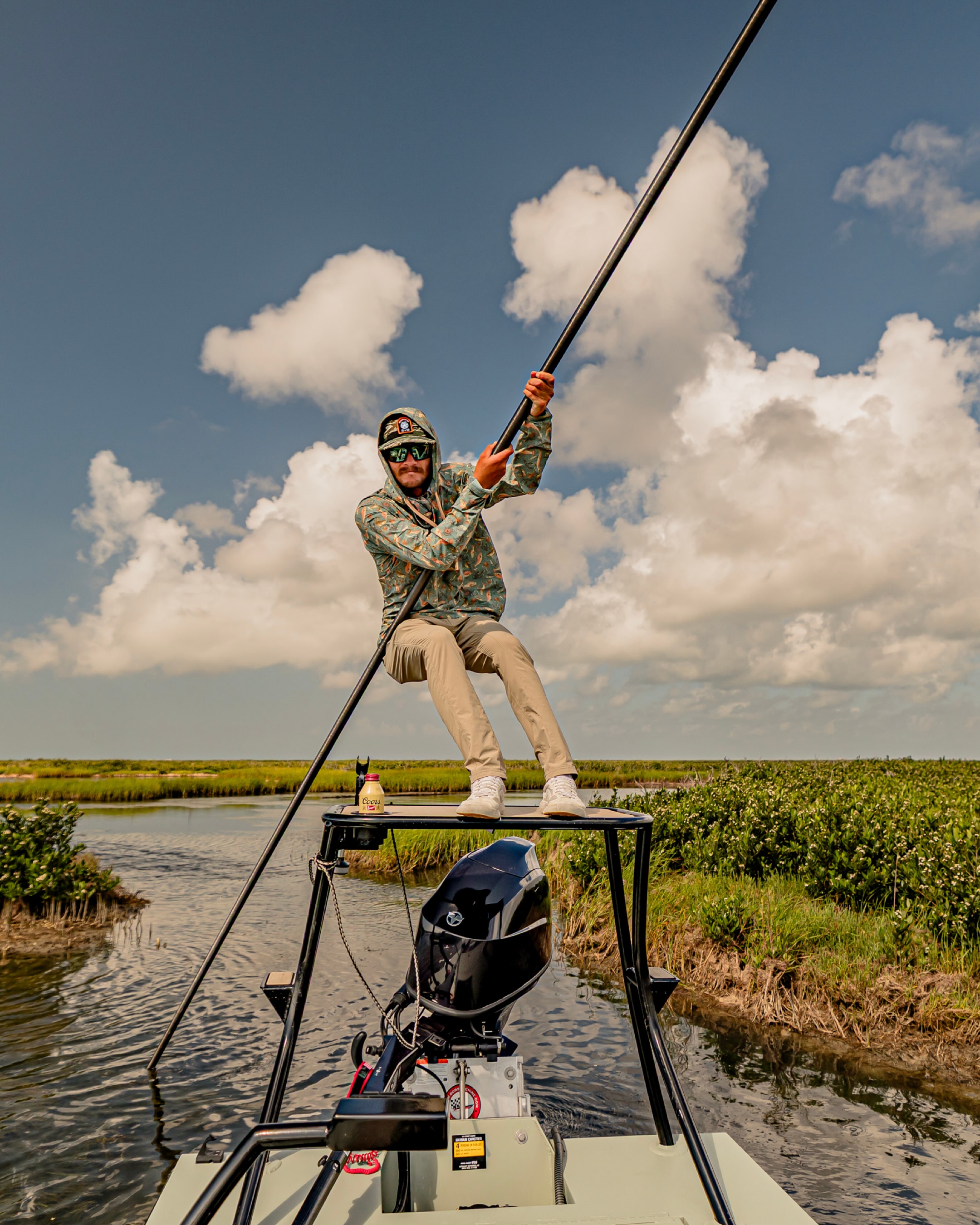 50 HP Tohatsu outboard on the Sabine VersaLite — WhippyStik